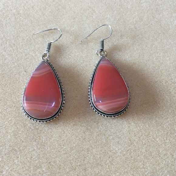 Red Lace Agate Teardrop Earrings - Picture 2 of 6
